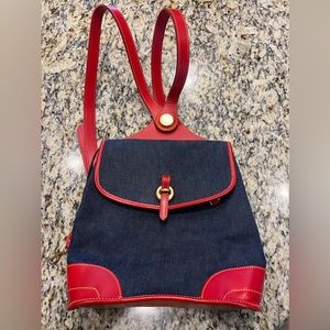 Adorable Dooney & Bourke backpack denim red leather Vintage